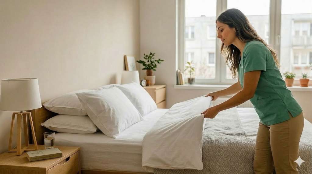 Zing housekeeper making bed